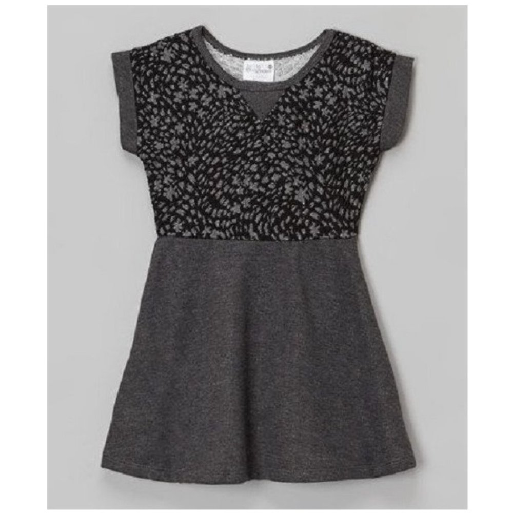 Hello Gorgeous Girl's Gray with Black Embroidered Dress size 8 9 10